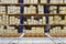 Empty warehouse shelves with defocused background