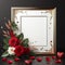 empty wedding picture frame mockup with peach white and red rose petals decoration ai generated