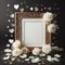 empty wedding picture frame mockup with white rose petals ai generated