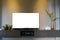 Empty white blank television led screen decoration interior home living room, image used for design advertise media