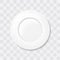 Empty white classic circle plate. Top view dish Realistic vector.