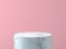 Empty white marble podium on pastel pink color background. 3D rendering.
