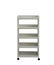 Empty white plastic shelves rack with wheels isolated on white
