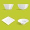 Empty white plates set isolated vector illustration templates dinner design blank clean tableware