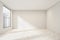 Empty white room space with wooden flooring