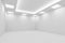 Empty white room with square ceiling lights diagonal view