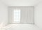Empty white room with window and curtains. Mockup, template. 3d render.