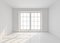 Empty white room with window and sunlight. Mockup, template. 3d render