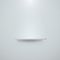 Empty white shelf hanging on a wall. Bright office wall with shelf. Vector illustration