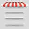 Empty white shop shelf under striped white and red sunshade vector isolated on transparent background