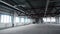 Empty white space for company in new building. Stock footage. Open, empty warehouse with bare walls and steel beams