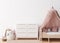 Empty white wall in modern child room. Mock up interior in scandinavian style. Free, copy space for your picture, poster