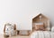 Empty white wall in modern child room. Mock up interior in scandinavian style. Free, copy space for your picture, poster