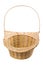 Empty Wicker Basket Isolated on White Background. Traditional craftsman made rounded brown wicker basket.