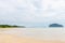 Empty wild sandy beach with limestone karst islands