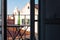 Empty Wine Bottle on Wooden Balcony Table over Alfama European V