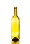 empty wine bottle yellow glass on a light background with reflection