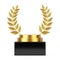 Empty Winner Award Cube Gold Laurel Wreath Podium, Stage or Pedestal with Free Space for Your Design. 3d Rendering