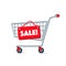 Empty Wire Shopping Cart with Red Sale Sign Board