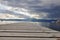 Empty wood deck pier with sea ocean view. Idyllic arbor on water, Kostrena Croatia