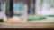 Empty wood table top and blur glass window exterior outdoor restaurant banner mock up abstract background - can used for display