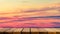 Empty wooden board shelf table counter with copy space for advertising backdrop and background with pink sunset sky