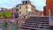 Empty wooden bridges over narrow Italian channels in morning