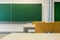 Empty Wooden Chairs at Tables Depth of Field Lecture Hall Nobody