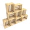 Empty wooden crates arranged Side view 3D