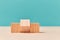 Empty wooden cubes with one inverted block. Mockup style. Choice, alternative creative design. Template of blank blocks