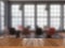 Empty wooden desk on blurred background of meeting room interior. Mockup