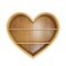 Empty wooden heart shelf isolated on white background