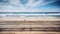 Empty wooden pier with view on sandy beach. Free space for text or product placement