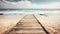 Empty wooden pier with view on sandy beach. Free space for text or product placement