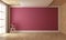 Empty wooden room with viva magenta wall on background