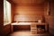 An empty wooden sauna in warm tones