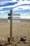 Empty wooden signboard arrow on blurred ocean beach background. Road sign template.