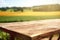 Empty wooden table on the background of farmer\\\'s fields, vegetable garden with harvest. Ready for product display montages.