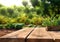 Empty wooden table on the background of farmer\\\'s fields, vegetable garden with harvest. Ready for product display montages.