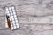 Empty wooden table background and fork and knife on napkin. Dinner, lunch or breackfast concept.