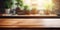 Empty wooden table and blurred kitchen background 1