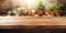 Empty wooden table and blurred kitchen background 3