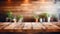 Empty wooden table in front of blurred kitchen background