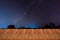 Empty wooden table with milky way and star astronomy