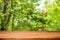 Empty wooden table with spring background of blossoming wild apple tree. Can be used for display or montage product