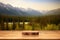 The empty wooden table top with blur background of Alaska nature. Generative AI AIG30.