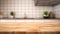 Empty Wooden Table Top on Blurred Kitchen Counter Background - Homey and Cozy. created with Generative AI