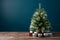 Empty wooden tabletop with blurred gas station scene backdrop