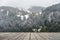 Empty wooden terrace with Austria national park view