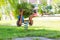 Empty wooden traditional swing on playground